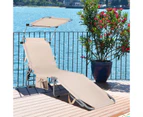 Costway Outdoor Folding Sun Lounger Bed Reclining Beach Deck Chair w/Adjustable Canopy & Storage Pocket, Pool Patio Yard Garden,Beige