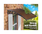 InstaHut Window Door Awning Canopy 1.5mx3m Brown Sheet Black Plastic Frame