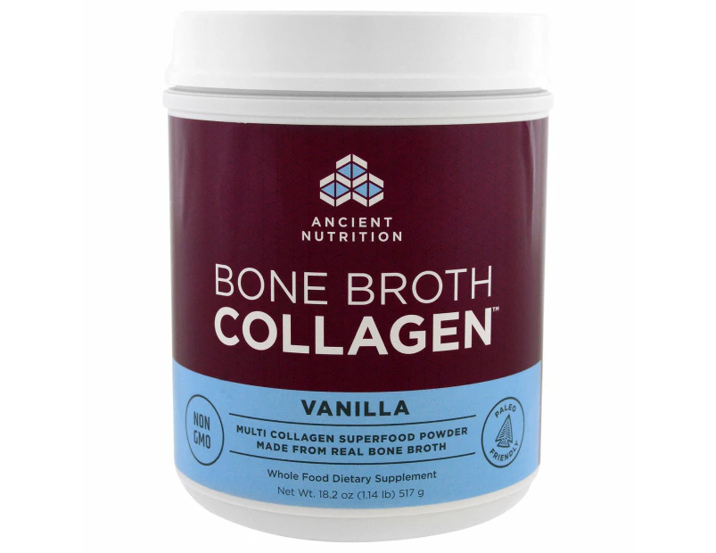 Dr. Axe / Ancient Nutrition, Bone Broth Collagen, Vanilla, 1.13 lbs (517 g)