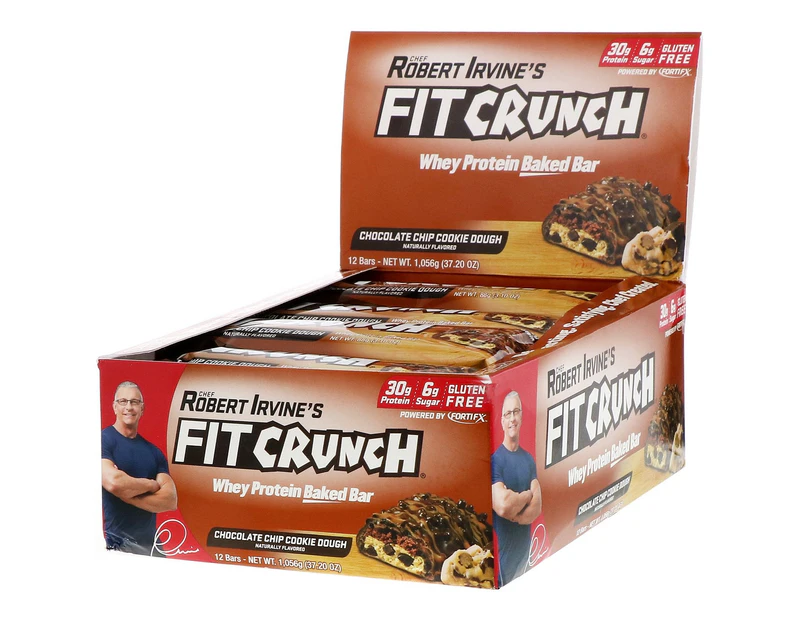 FITCRUNCH, Whey Protein Baked Bar, Chocolate Chip Cookie Dough, 12 Bars, 3.10 oz (88 g) Each
