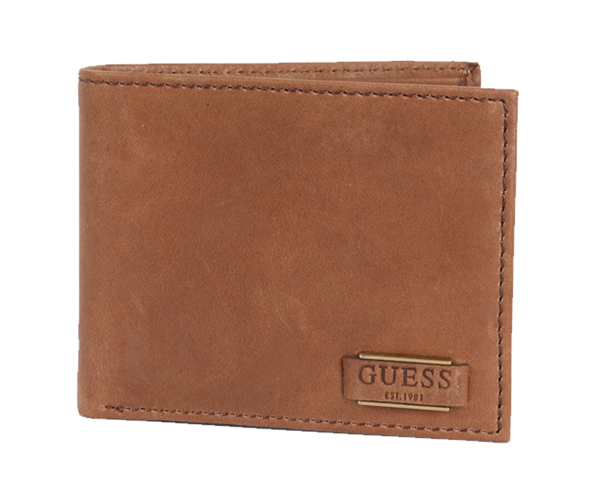 Guess Anatoli Leather Passcase Mens Money/Cash Wallet RFID Blocking Holder Tan