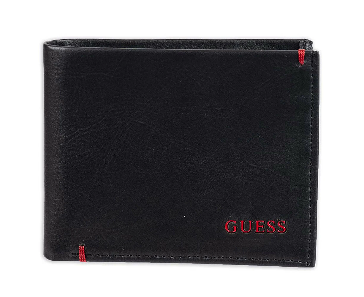 Guess Julian Double Billfold Mens Leather Wallet Credit Cards Holder Black/Red