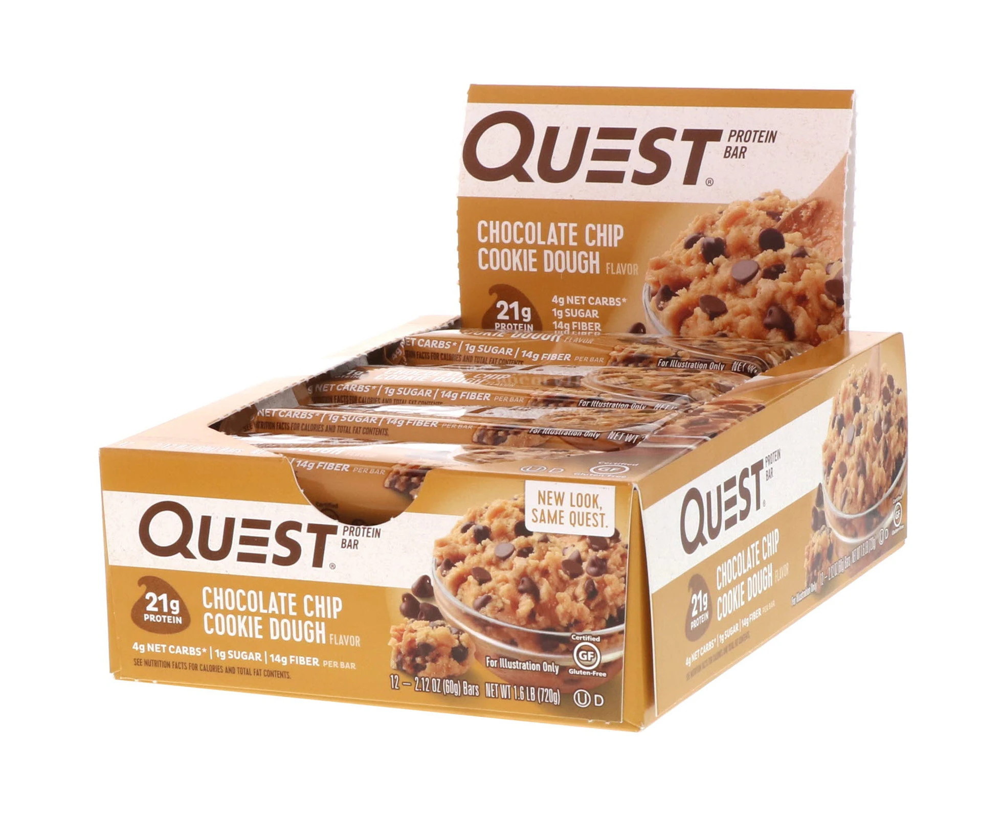 Quest Nutrition, Protein Bar, Chocolate Chip Cookie Dough, 12 Bars, 2.12 oz (60 g) Each