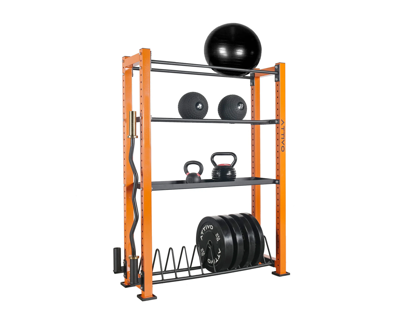 ATTIVO L3 Commercial Weights and Barbell Storage Rack for Barbell, Dumbbells, Kettlebells, and Weight Plates