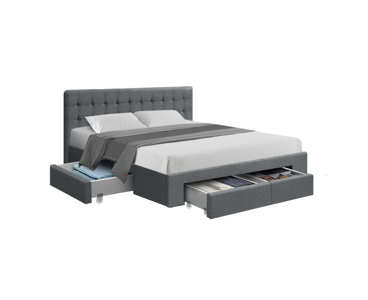 Artiss Bed Frame Queen King Double Size Storage Drawers Grey Avio