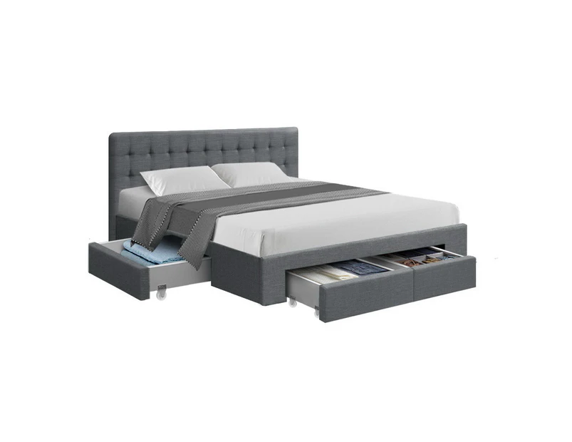 Artiss Bed Frame Queen King Double Size Storage Drawers Grey Avio