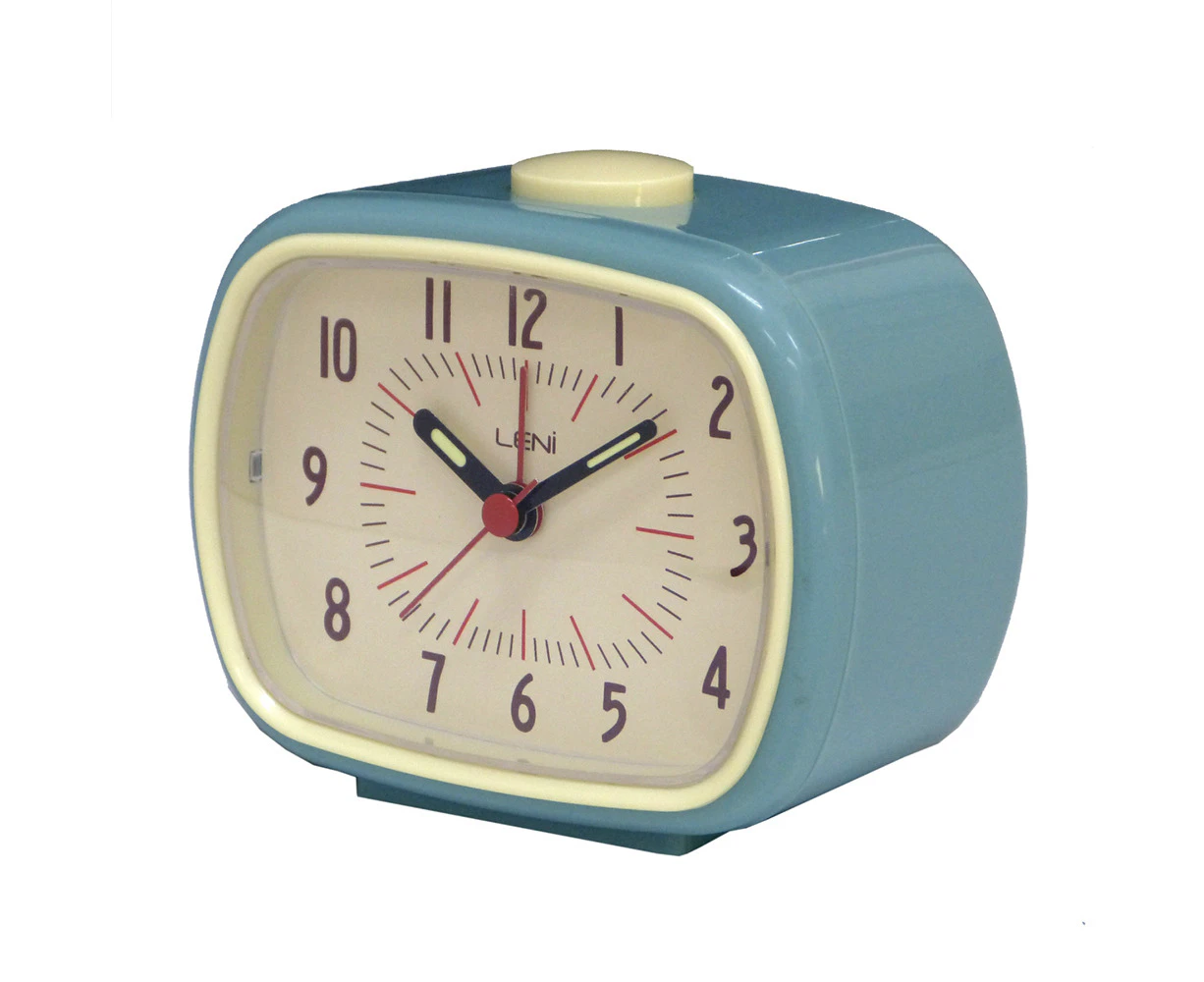 Leni Retro Vintage Rectangle Bedside Analogue Beep Alarm Clock Smokey BLU