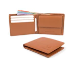 Leather Mens Slim Wallet with Coin Purse Card Holder RFID Protected Tan