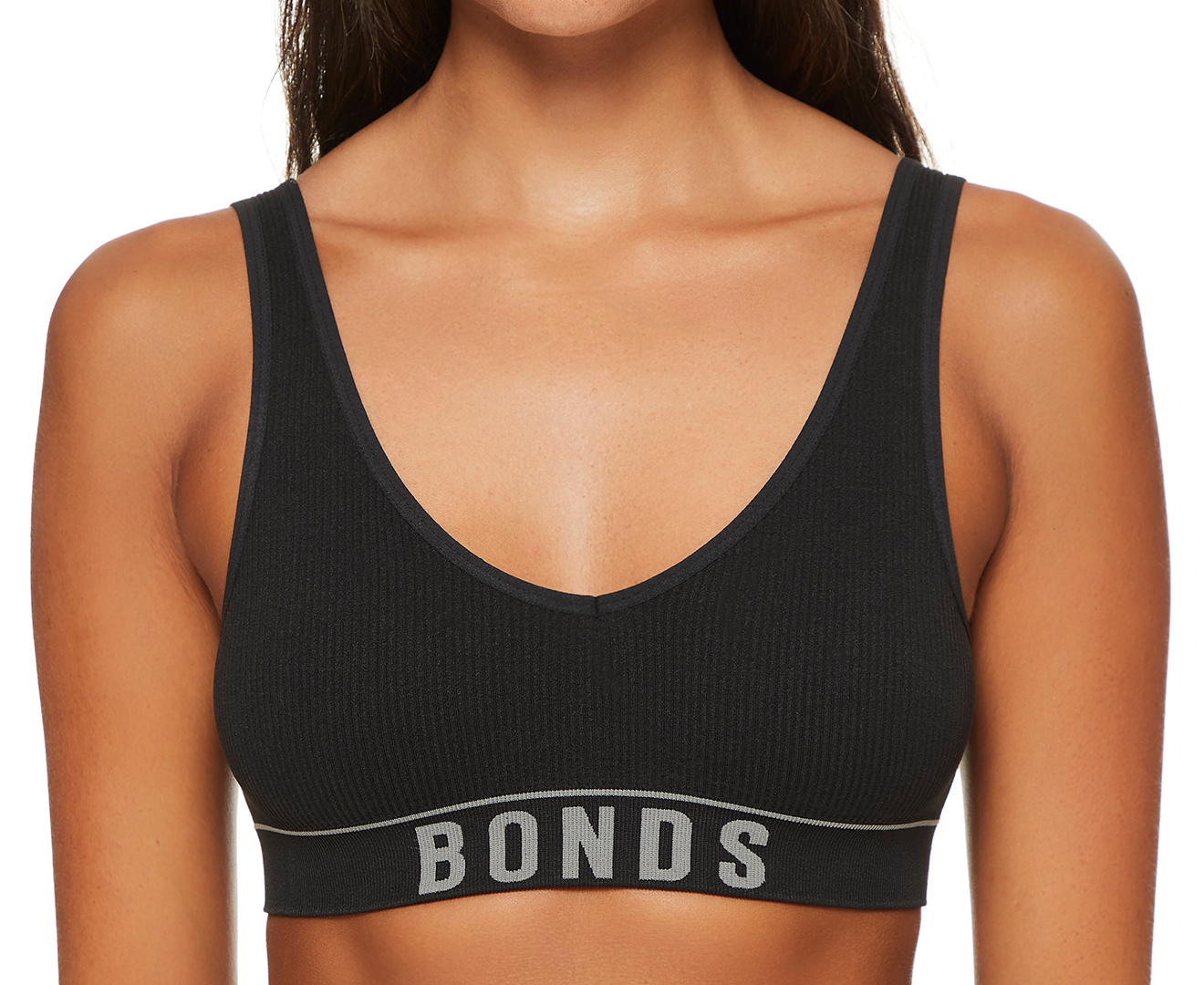 Bonds Women's Retro Rib Deep V Crop Bra - Black