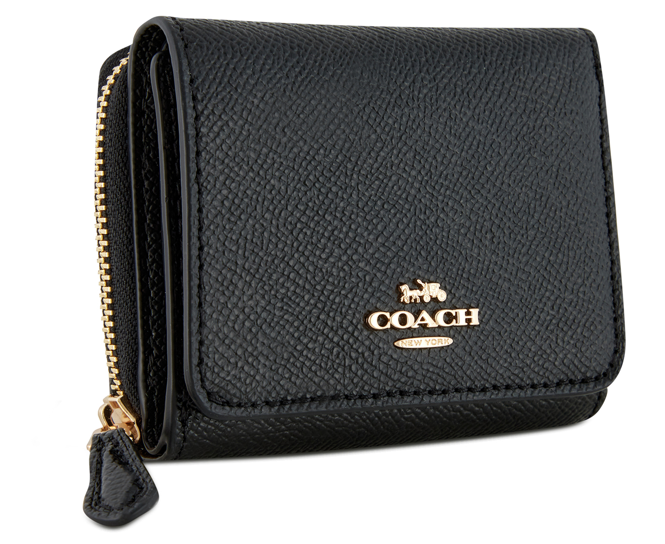 Coach Black Leather Trifold Compact Wallet Coach
