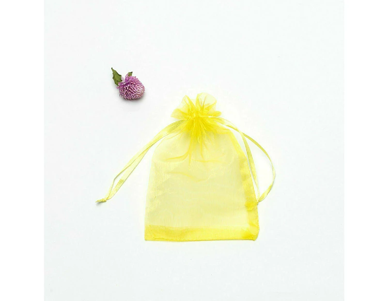 (10cm x 15cm , Yellow) - Yellow Jewellery Bags Drawstring, 4Pcs Pack Yellow Organza Bags 10cm x 15cm , Sheer Small Gift Bags, Organza Jewellery Pouches