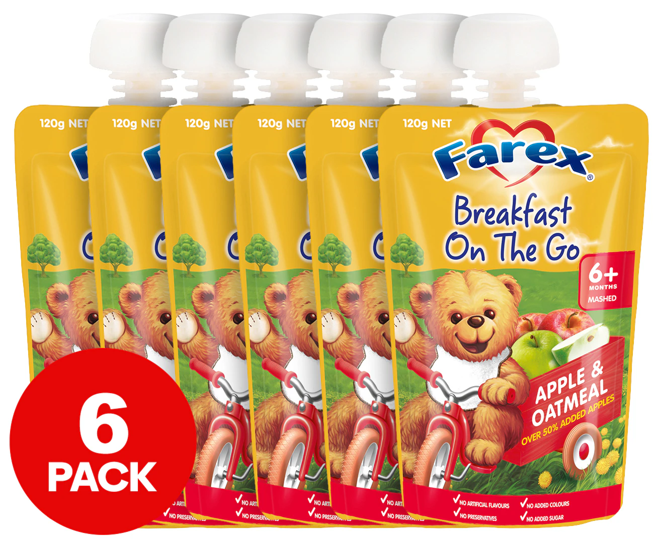 6 x Farex Breakfast On The Go Apple & Oatmeal 120g