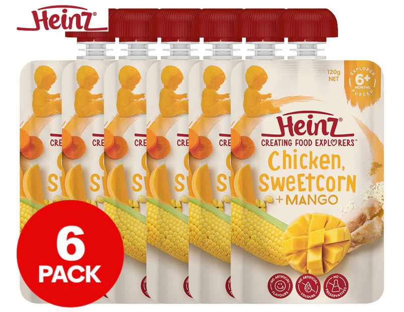 6 x Heinz for Baby Pureed Food in Pouch Chicken, Sweetcorn & Mango 120g
