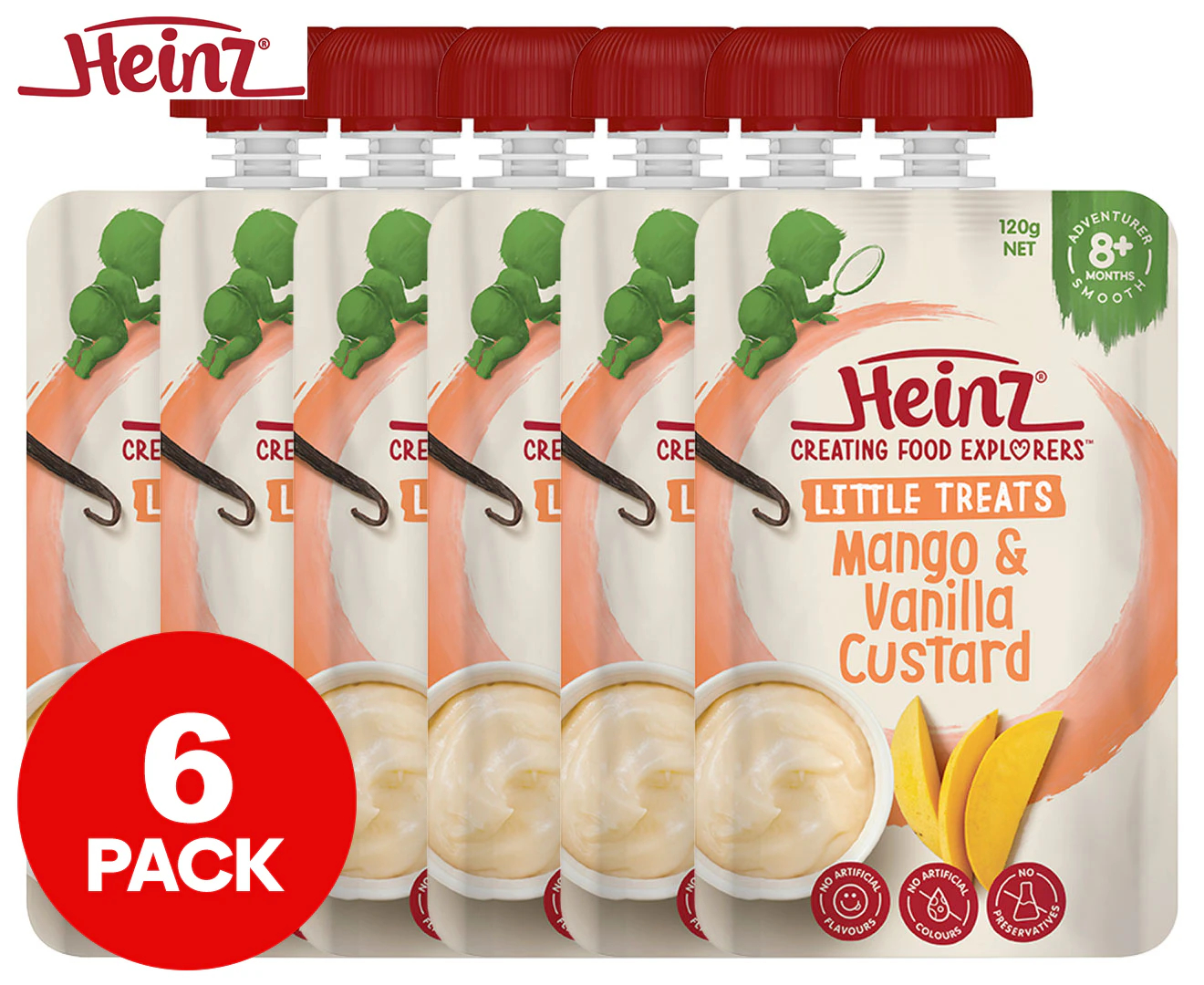 6 x Heinz for Baby Little Treats in Pouch Mango & Vanilla Custard 120g