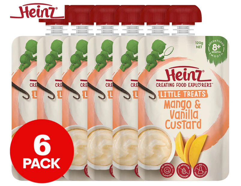 6 x Heinz for Baby Little Treats in Pouch Mango & Vanilla Custard 120g