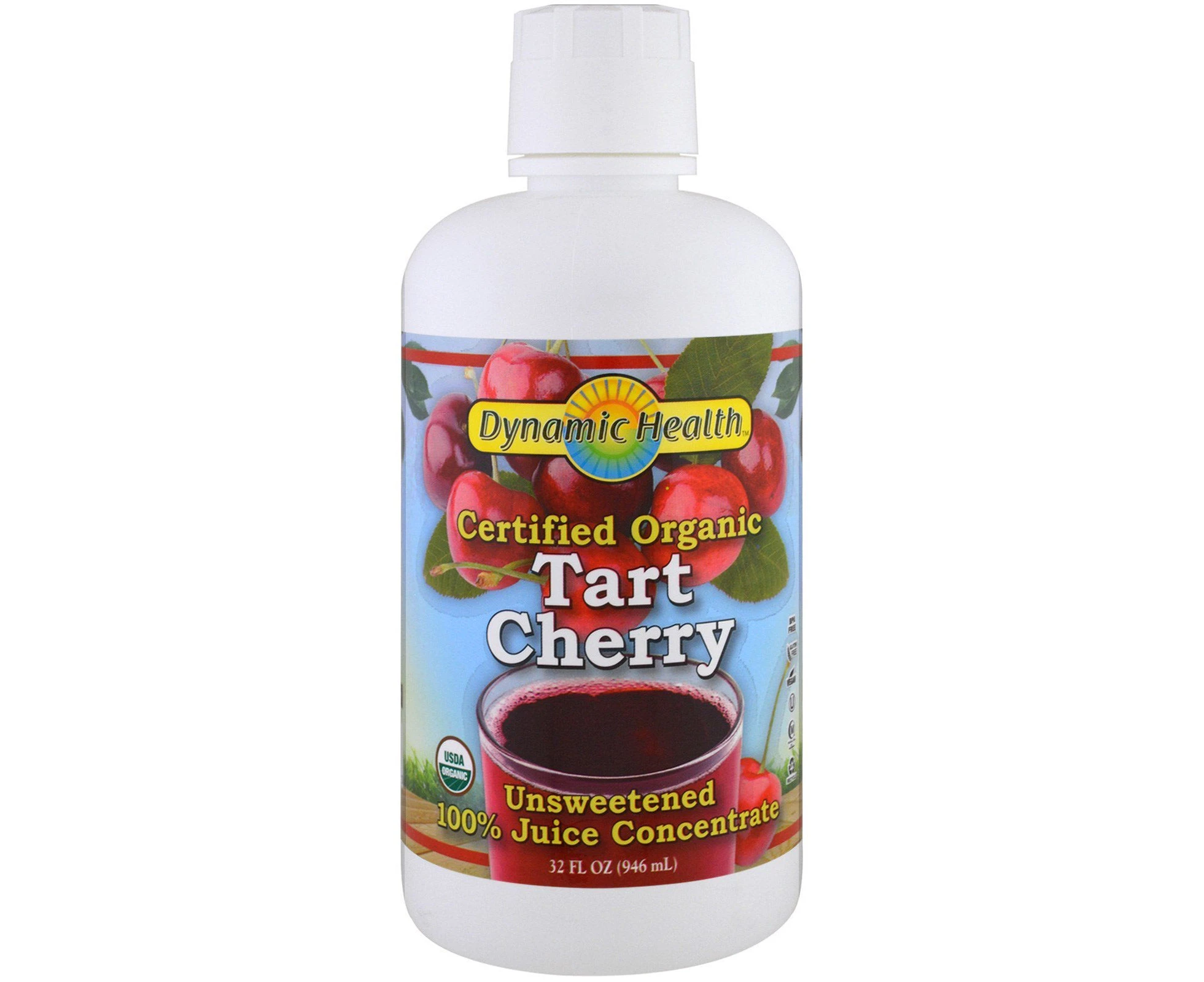 Dynamic Health  Laboratories, Certified Organic Tart Cherry, 100% Juice Concentrate, Unsweetened, 32 fl oz (946 ml)