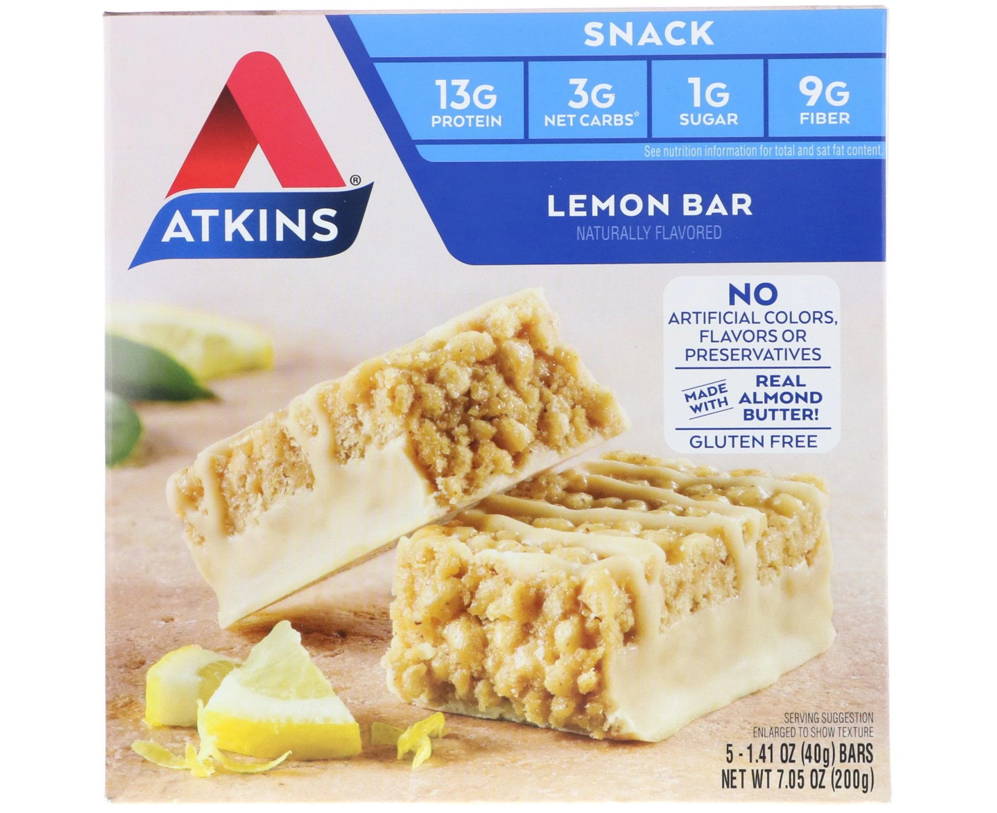 Atkins, Lemon Bar, 5 Bars, 1.41 oz (40 g) Each