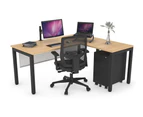 Quadro Square Leg - L Shaped Corner Office Desk [1400L x 1450W] - black leg, maple, white modesty