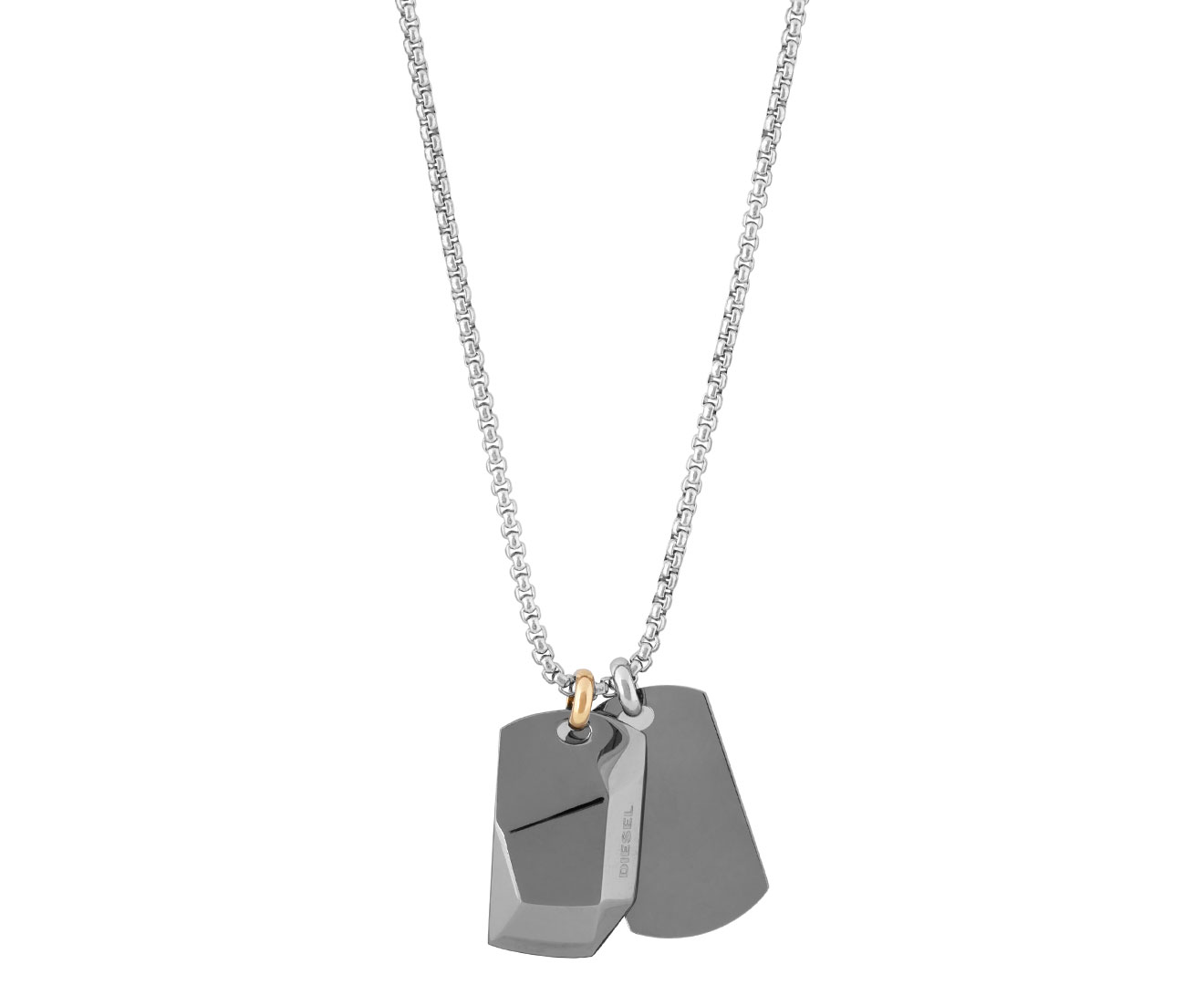 Diesel Poly Double Dog Tag Necklace - Silver/Gunmetal | M.catch.co.nz