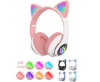 Cute Foldable Flashing Light BT Wireless Cat Ear Headset with Mic - Black