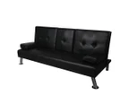 Big Bedding Australia Adjustable Sofa Bed Lounge Futon Couch Leather Beds 3 Seater Cup Holder Recliner Black