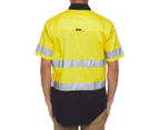 Tradie Men's Flex Hi-Vis Short Sleeve Work Shirt w/ 3M Tape - Navy/Hi-Vis Yellow