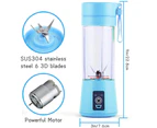 EZONEDEAL 380ml Personal Mini Blender Bottles Handheld Smoothie Juicer Cup Makers  with 2000mAh Rechargeable USB Electric Safety Fruit Mixer - Blue