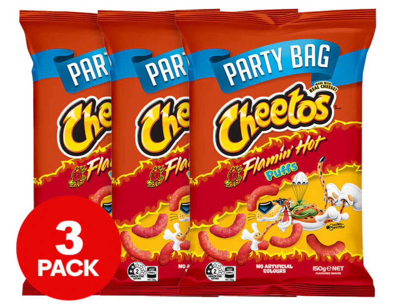3 x Cheetos Puffs Party Bag Flamin' Hot 150g