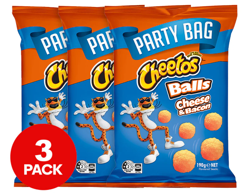 3 x Cheetos Balls Party Bag Cheese & Bacon 190g