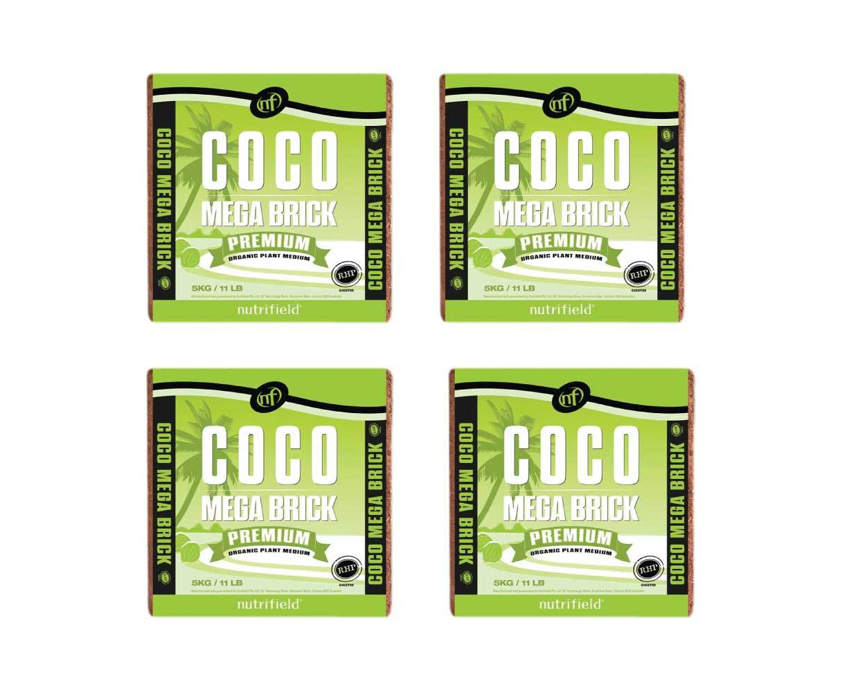 4x 5Kg Coco Mega Brick Premium Coir Peat Organic Plant Growth Medium Nutrifield