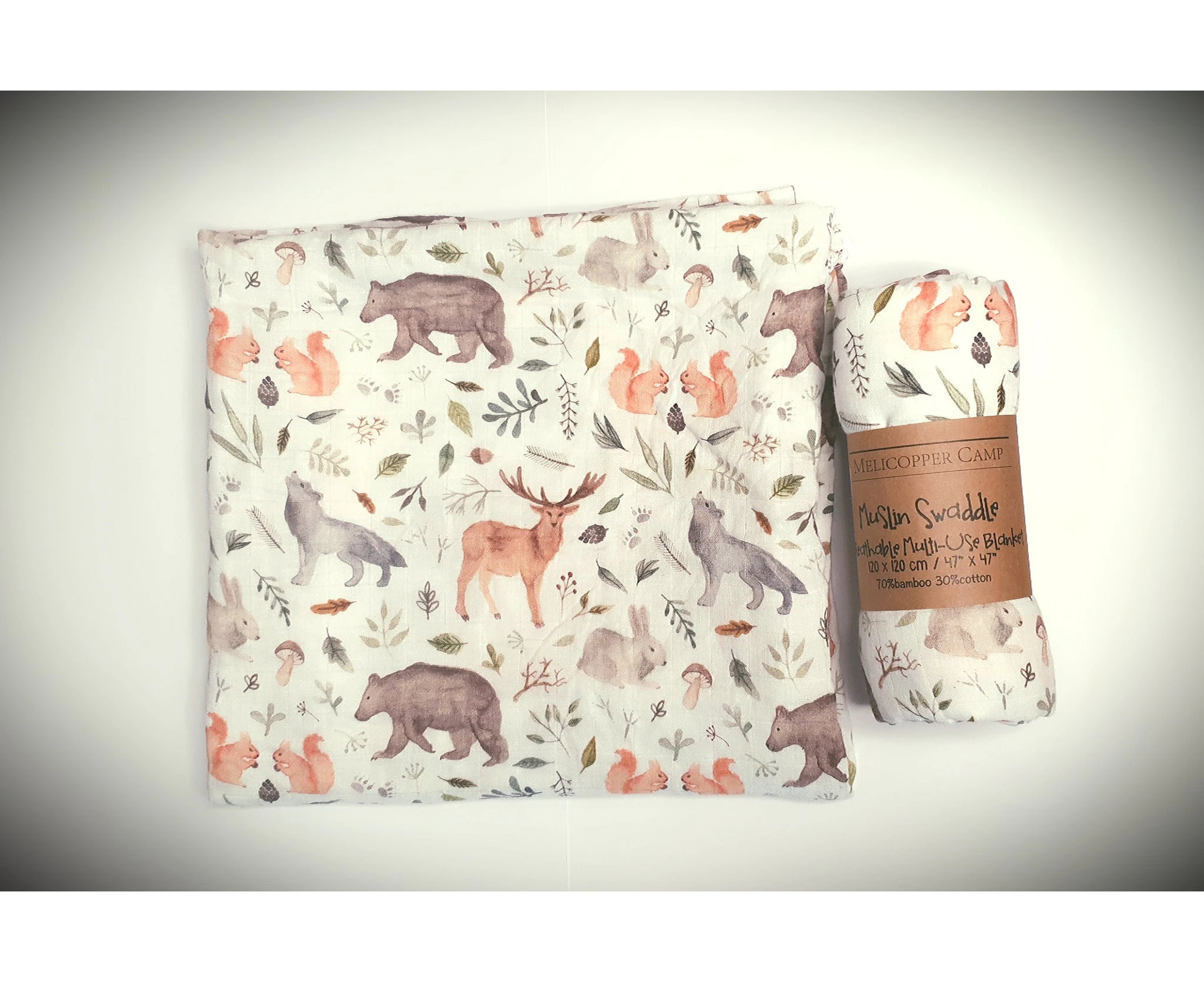 Melicopper Camp Muslin Swaddle Blankets-Soft Bamboo Cotton Baby Swaddle Blanket - Animals