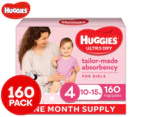 Huggies Ultra Dry Size 4 10-15kg Nappies For Girls 160pk