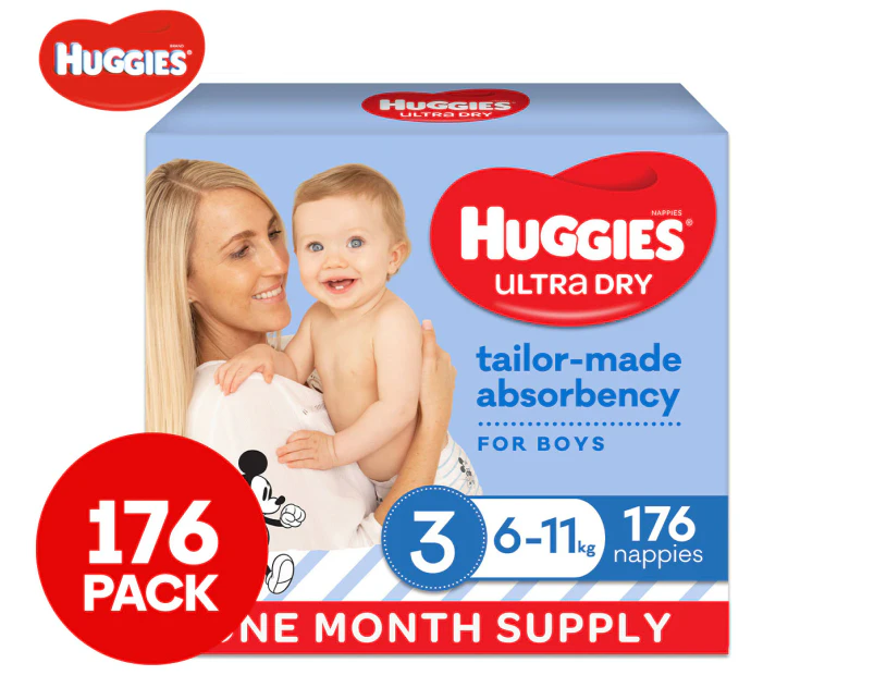 Huggies Ultra Dry Size 3 6-11kg Nappies For Boys 176pk