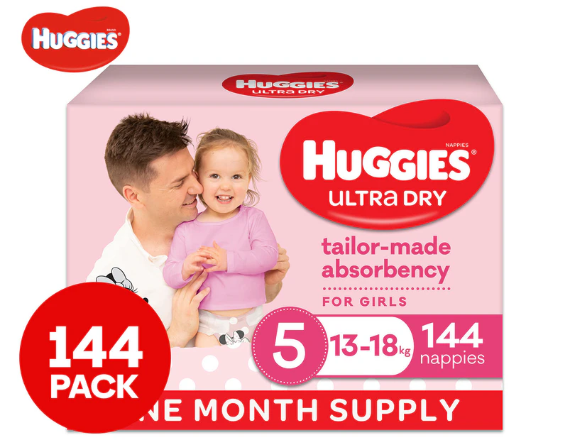 Huggies Ultra Dry Size 5 13-18kg Nappies For Girls 144pk