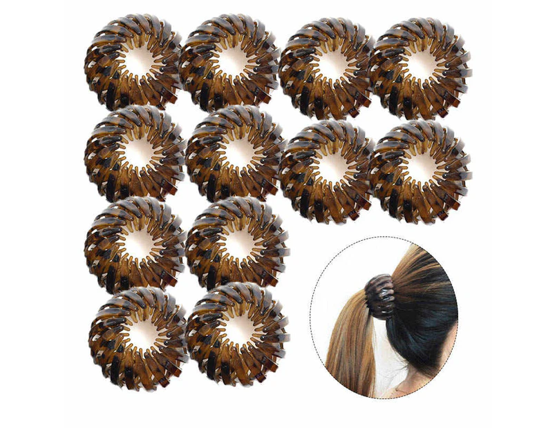 Daxstar 12 Pcs Bird Nest Shaped Hair Clips Expandable Ponytail Holder Hair Accessories-GreenCoffee