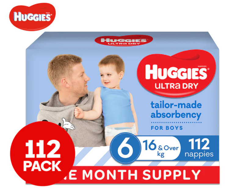Huggies Ultra Dry Size 6 16kg+ Nappies For Boys 112pk