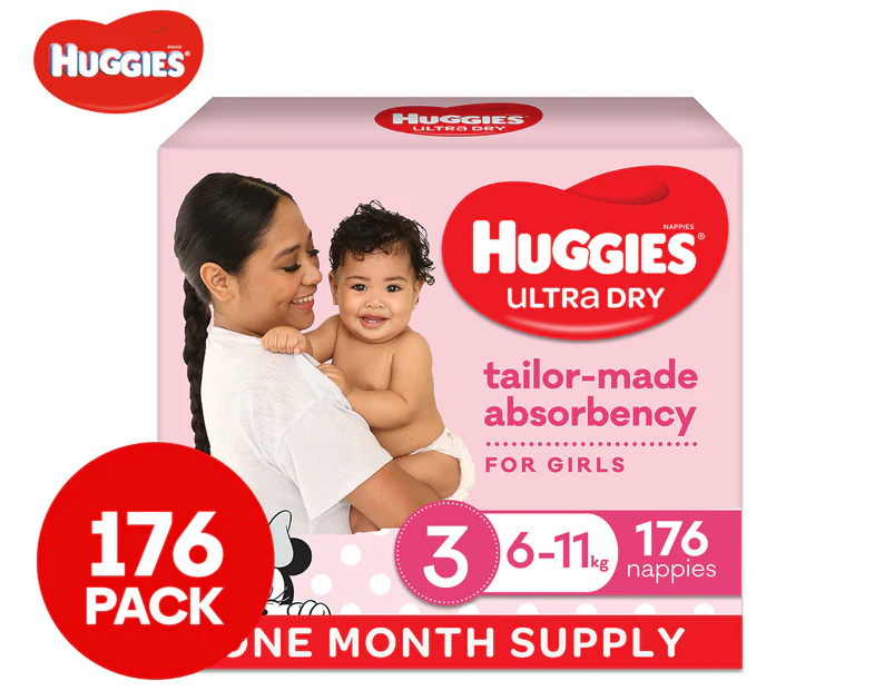 Huggies Ultra Dry Size 3 6-11kg Nappies For Girls 176pk