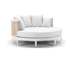 Cannes Outdoor Round Aluminium and Rope Daybed Sun Lounge - Outdoor Daybeds - White