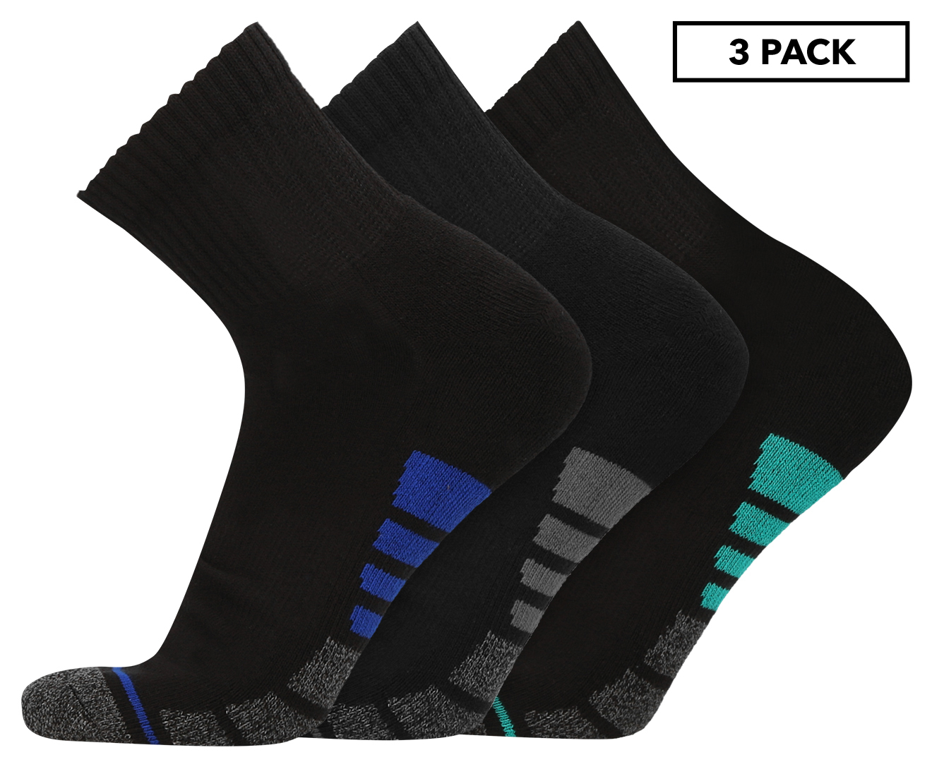 Underworks Men's Sport Quarter Crew Socks 3-Pack - Black | Catch.co.nz