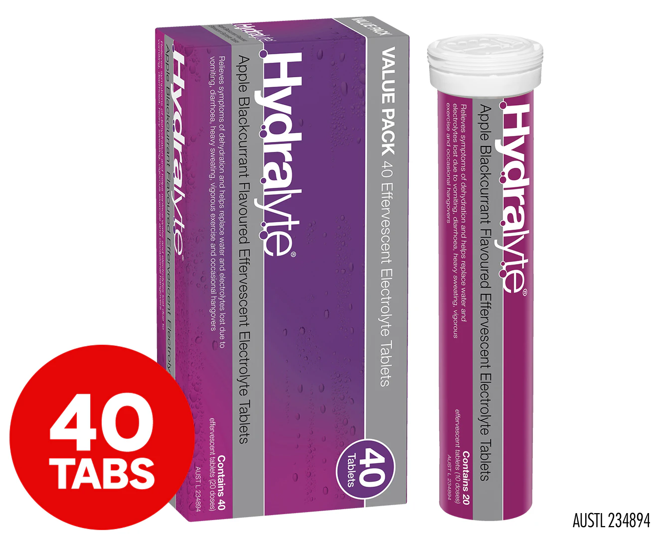 Hydralyte Effervescent Electrolyte Tablets Apple Blackcurrant Flavoured 40 Tablets