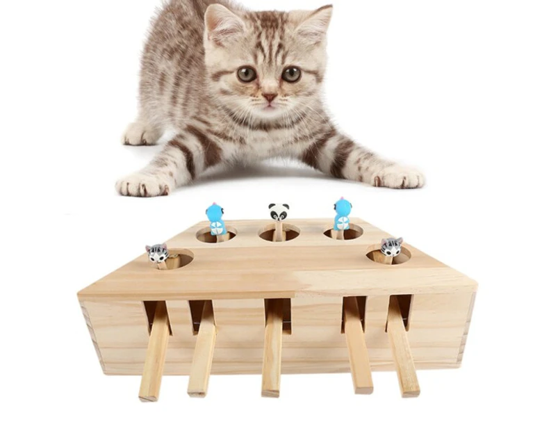 Geniwo Wooden Cat WhackAMole Toy  FIVE HOLES