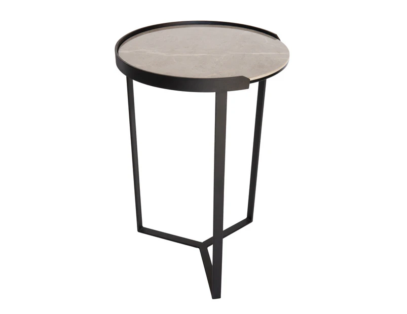 Marcial Collection | Round Glass-Ceramic Side Table | Grey & Black