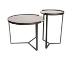 Marcial Collection | Round Glass-Ceramic Side Table | Grey & Black