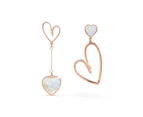 Open-Hearted MOP Shell Inlaid Asymmetrical Earrings Rose Gold Layered