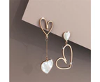 Open-Hearted MOP Shell Inlaid Asymmetrical Earrings Rose Gold Layered