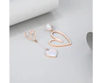 Open-Hearted MOP Shell Inlaid Asymmetrical Earrings Rose Gold Layered