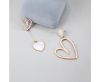 Open-Hearted MOP Shell Inlaid Asymmetrical Earrings Rose Gold Layered