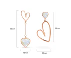 Open-Hearted MOP Shell Inlaid Asymmetrical Earrings Rose Gold Layered