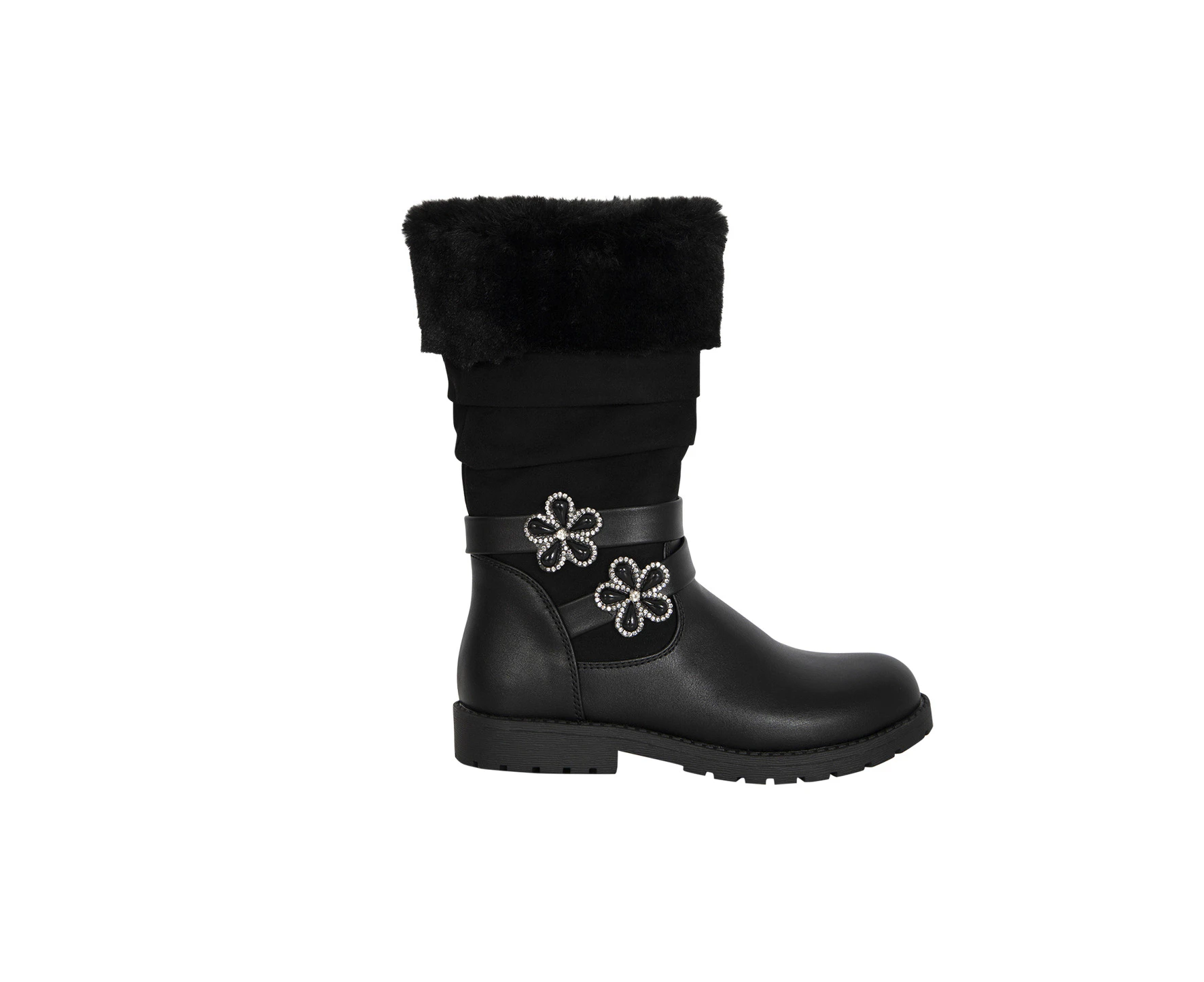 Bowen Vybe Junior Long Boot with Faux Fur Trim Girl's  - Black