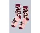 Animal Climb Womens Recycled Socks Ladies Leopard Print Sock with Contrast Block - Burgundy